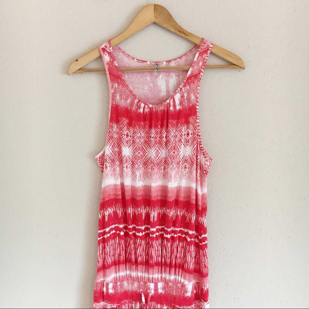 Seven7 Red And White Printed Sleeveless Maxi Dress